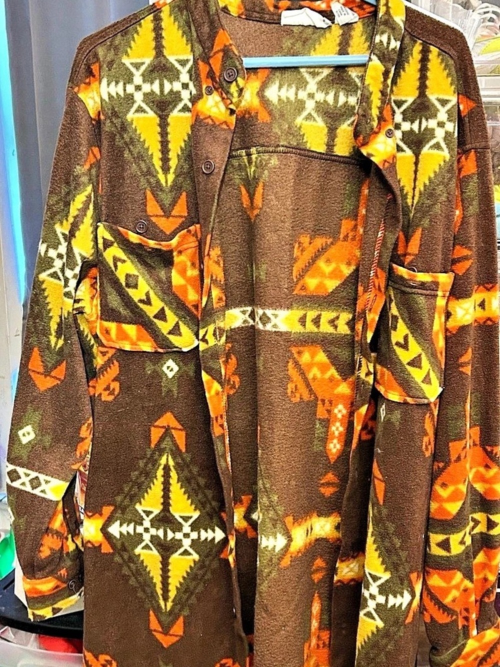 King Size 59-2437 Big Geometric Fleece Jacket in Brown & Orange XL Like New